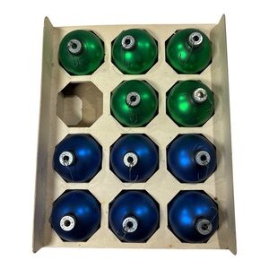 Vintage Shiny Brite Matte Blue Green Glass Balls Christmas Ornaments 2.5" w/ Box